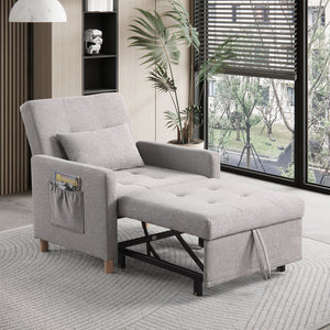 English Elm Convertible Sleeper Sofa Chair Bed with 3-Level Recline, Pull-Out Guest Bed, Plush Teddy Fabric Comfort Gray W1420131260