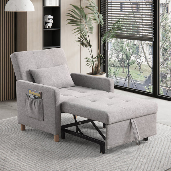 English Elm Convertible Sleeper Sofa Chair Bed with 3-Level Recline, Pull-Out Guest Bed, Plush Teddy Fabric Comfort Gray W1420131260