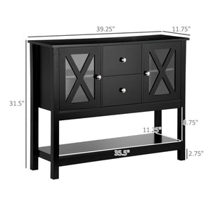 English Elm Coffee Bar Cabinet with Tempered Glass X-Door, Farmhouse Sideboard Buffet with Drawers & Adjustable Shelf Black W2225142082
