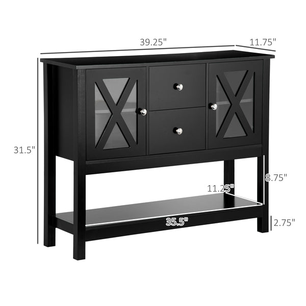 English Elm Coffee Bar Cabinet with Tempered Glass X-Door, Farmhouse Sideboard Buffet with Drawers & Adjustable Shelf Black W2225142082