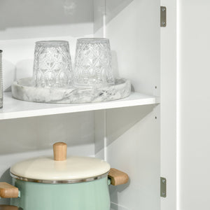 English Elm 63" Small Buffet with Hutch – Compact 4-Door Pantry Cabinet, Adjustable Shelves, Anti-Tip, White MDF Chic W2225142081