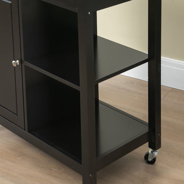 English Elm Kitchen Island Cart with Solid Wood Top, Rolling Storage Cabinet, Drawer, Towel Rack & Wheels for Dining Black W2225142064