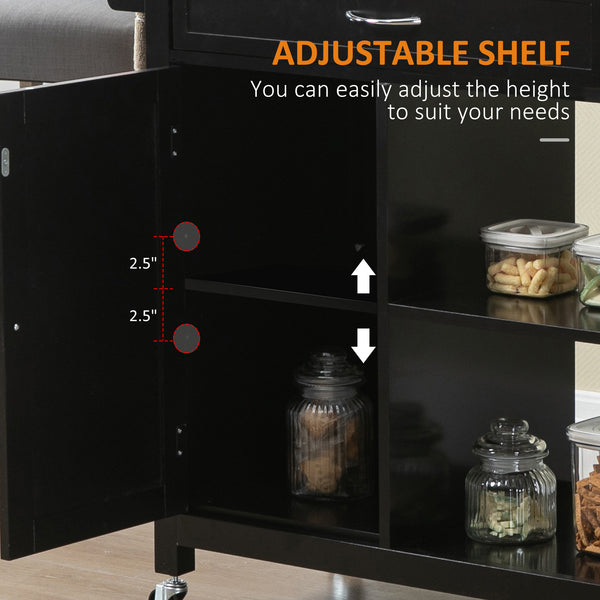 English Elm Kitchen Island Cart with Solid Wood Top, Rolling Storage Cabinet, Drawer, Towel Rack & Wheels for Dining Black W2225142064