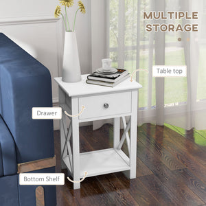English Elm Side Table Farmhouse End Table with X-Frame, Drawer & Open Shelf Storage, Durable Engineered Wood Design White W2225142074