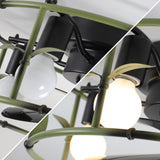 English Elm Flush Mount Ceiling Fans With Lights and Remote Control Green Caged Low Profile Ceiling Fan Modern Metal Ceiling Fanfor Farmhouse Dining Room Bedroom Kitchen Living Room