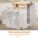 Kitchen Island with Storage Cabinet, 2-Level Rubber Wood Tabletop, Adjustable Shelves & Drawers White