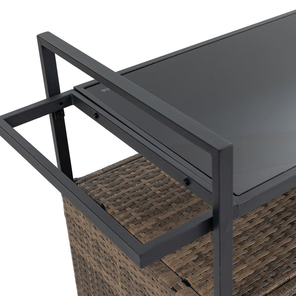 English Elm Outdoor Wicker Bar Cart - Rolling Rattan Beverage Trolley with Tempered Glass Top, Wheels, Storage (Light Brown) W640141441