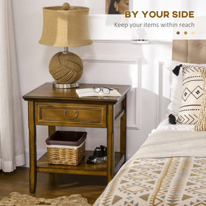 English Elm Side Table Farmhouse End Table with X-Frame, Drawer & Open Shelf Storage, Durable Engineered Wood Design Dark Coffee W2225142093