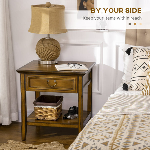 English Elm Side Table Farmhouse End Table with X-Frame, Drawer & Open Shelf Storage, Durable Engineered Wood Design Dark Coffee W2225142093