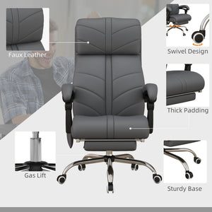 English Elm Executive Massage Office Chair with 4-Point Vibration, Heated Lumbar, Recline to 135°, PU Leather Comfort Gray W2225142102