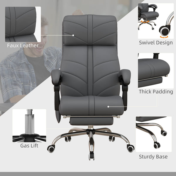 English Elm Executive Massage Office Chair with 4-Point Vibration, Heated Lumbar, Recline to 135°, PU Leather Comfort Gray W2225142102