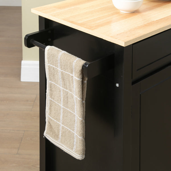 English Elm Kitchen Island Cart with Solid Wood Top, Rolling Storage Cabinet, Drawer, Towel Rack & Wheels for Dining Black W2225142064