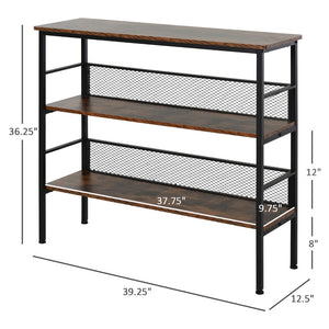 English Elm 3-tier Industrial Console Table Black Metal Frame Mdf Shelves for Entryway or Study W2225142062
