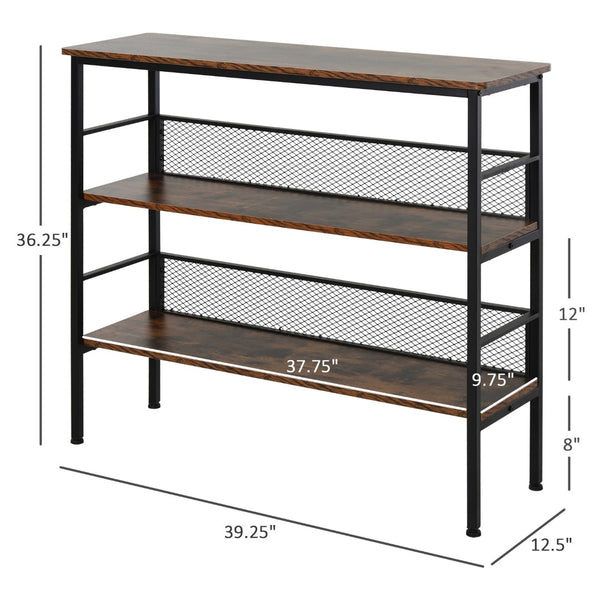 English Elm 3-tier Industrial Console Table Black Metal Frame Mdf Shelves for Entryway or Study W2225142062