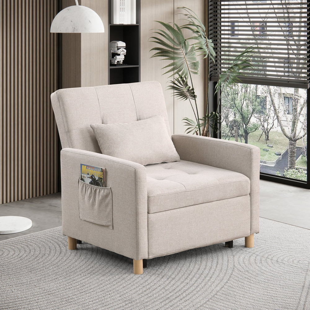 English Elm Convertible Sleeper Sofa Chair Bed with 3-Level Recline, Pull-Out Guest Bed, Plush Teddy Fabric Comfort Beige W1420131261