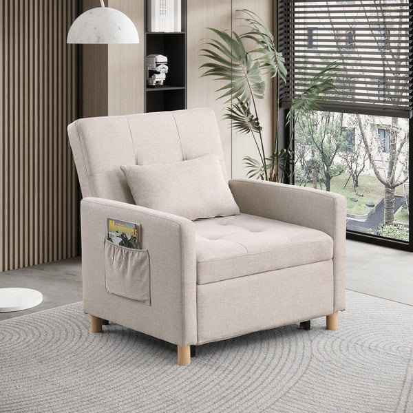 English Elm Convertible Sleeper Sofa Chair Bed with 3-Level Recline, Pull-Out Guest Bed, Plush Teddy Fabric Comfort Beige W1420131261