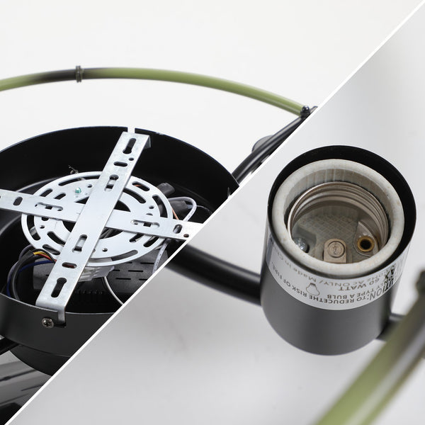 English Elm 19" Green Industrial Ceiling Fan with Light, Flush Mount Rustic Caged 3-Blade DC Fan with Remote, 6-Speed Silent Reversible Motor, 4-Bulb Compatible, Preassembled, Timer Functions W1340137045