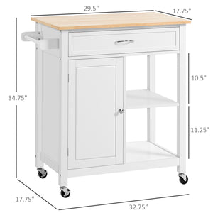 English Elm Kitchen Island Cart with Solid Wood Top, Rolling Storage Cabinet, Drawer, Towel Rack & Wheels for Dining White W2225142052