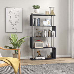 English Elm Modern S-Shaped 5 Tier Bookcase Room Divider - Black Metal & Wood Shelf, Stylish Storage Solution W2225142056