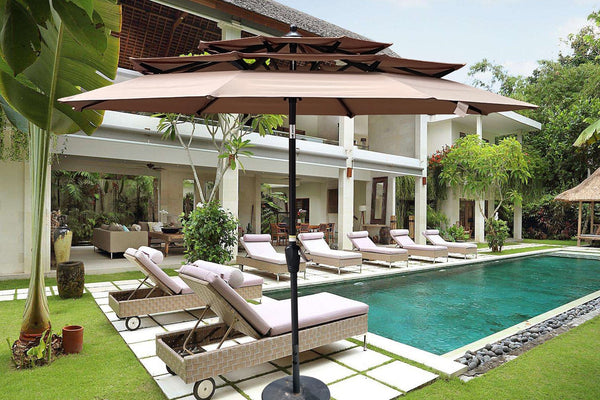 English Elm 9Ft 3-Tiers Outdoor Umbrella with Crank Tilt & Wind Vent, UV40+ Water Resistant Patio Deck Shade W656127029