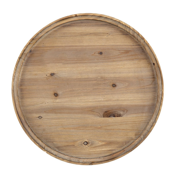 English Elm D23.5 Round Three Tier Side Table Woven Rattan Shelves Fir Wood Farmhouse Brown W2078141934