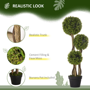 English Elm Artificial Boxwood Topiary Tree in Pot 35.5" Height — Lifelike 3-Ball Faux Plant for Home, Patio W2225142067