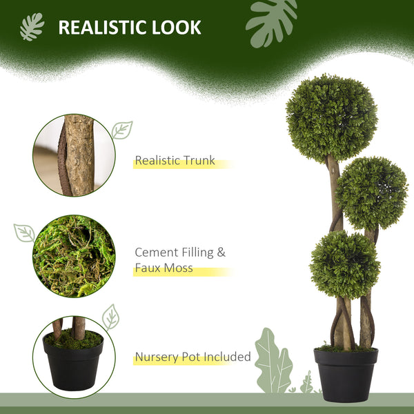 English Elm Artificial Boxwood Topiary Tree in Pot 35.5" Height — Lifelike 3-Ball Faux Plant for Home, Patio W2225142067
