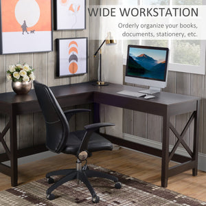 English Elm 57" L-Shaped Corner Desk with X-Frame, 57" Wide Compact Home Office Workstation, Brown Finish W2225142088