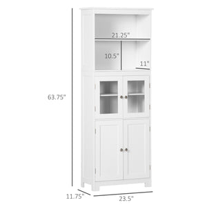 English Elm 63" Small Buffet with Hutch – Compact 4-Door Pantry Cabinet, Adjustable Shelves, Anti-Tip, White MDF Chic W2225142081