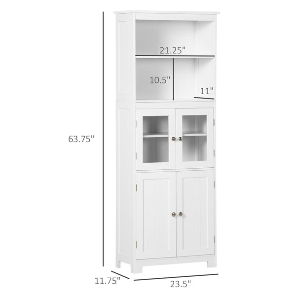 English Elm 63" Small Buffet with Hutch – Compact 4-Door Pantry Cabinet, Adjustable Shelves, Anti-Tip, White MDF Chic W2225142081