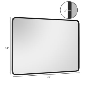 English Elm 36 x 24 Modern Wall Mirror with Aluminum Frame, 5-Layer HD Reflection, Safe Shatterproof Backing (Black) W2225142069