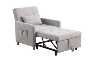 English Elm Convertible Sleeper Sofa Chair Bed with 3-Level Recline, Pull-Out Guest Bed, Plush Teddy Fabric Comfort Gray W1420131260