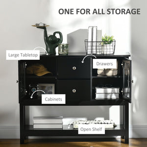 English Elm Coffee Bar Cabinet with Tempered Glass X-Door, Farmhouse Sideboard Buffet with Drawers & Adjustable Shelf Black W2225142082