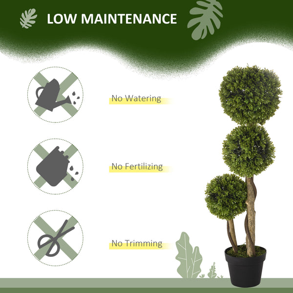 English Elm Artificial Boxwood Topiary Tree in Pot 35.5" Height — Lifelike 3-Ball Faux Plant for Home, Patio W2225142067