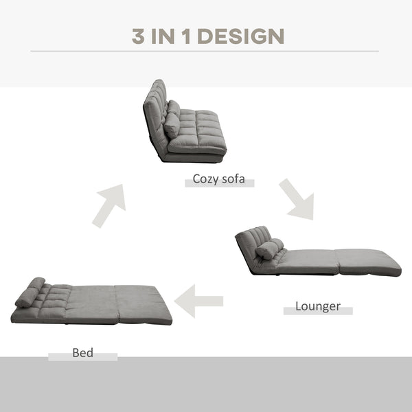 English Elm Convertible Floor Sofa Chair - Space-Saving Folding Couch Bed With 2 Pillows, Adjustable Comfort W2225142075
