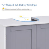 English Elm Kleankin Pedestal Sink Storage Cabinet, Vanity Base Cabinet, Under Sink Bathroom Cabinet With U-Shape Cut-Out and Adjustable Internal Shelf, White and Gray