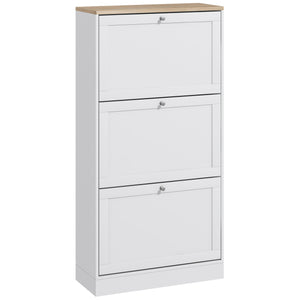 English Elm HOMCOM Slim Entryway Shoe Cabinet with 3 Flip Doors, Adjustable 2-Level Shelves, Holds 18 Pairs White W2225142090