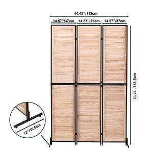 English Elm 3 Panel Paulownia Wood Louvered Folding Screen Freestanding Privacy Divider for Home W1757122147