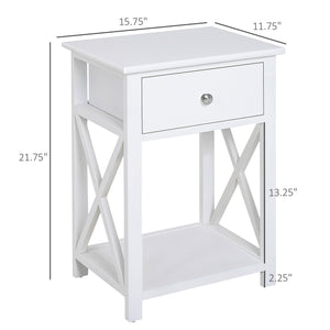 English Elm Side Table Farmhouse End Table with X-Frame, Drawer & Open Shelf Storage, Durable Engineered Wood Design White W2225142074