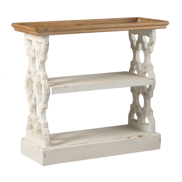 English Elm 35.5" French Country Console Shelf Three Tier Fir Wood Tray Top Distressed Finish W2078141936