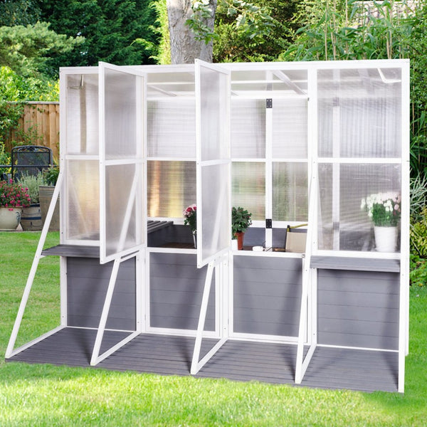 English Elm Greenhouse, Wooden Lean to Walk in Design with Polycarbonate Panels for Year Round Growing W1850S00005