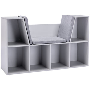 English Elm 6-Cubby Kids Bookcase with Cushioned Reading Nook, Spacious Toy & Book Organizer Bench for Playroom and Bedroom Gray W2225141969
