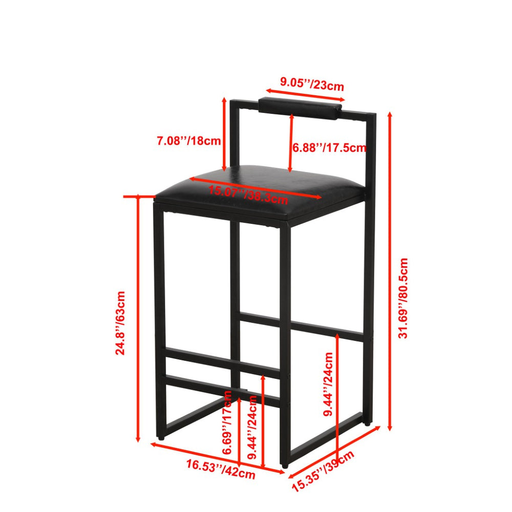 English Elm Black Pu Leather Counter Stools Set of 2 Padded Low Back Kitchen Bar Seating W1757122139