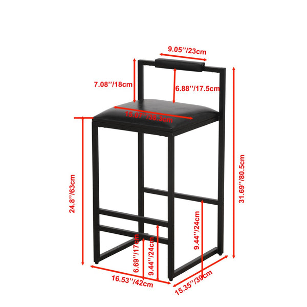 English Elm Black Pu Leather Counter Stools Set of 2 Padded Low Back Kitchen Bar Seating W1757122139