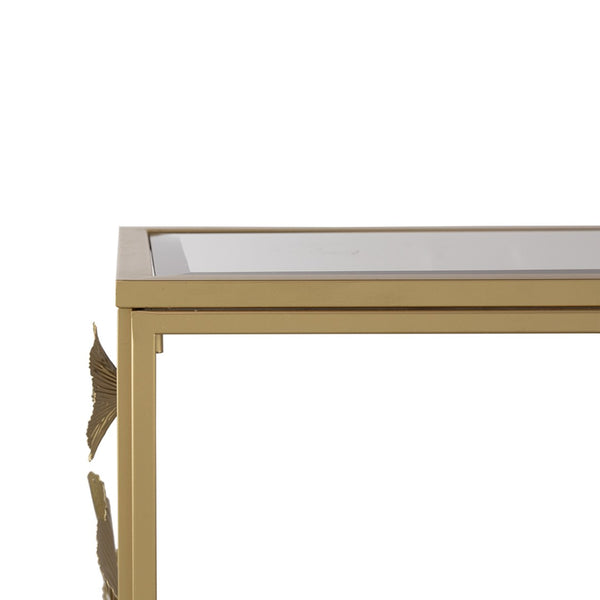English Elm 39.5" Gold Iron Console Table Mirrored Top Floral Scrollwork Slim Entryway Foyer W2078141937