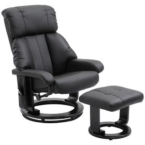 English Elm Recliner PU Leather Massage Chair with Ottoman, 10-Zone Vibration, 145° Recline, Swivel Wood Base W2225142057