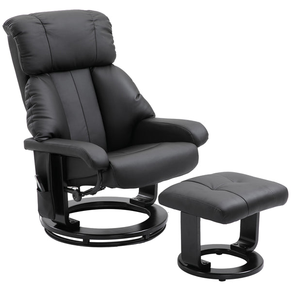 English Elm Recliner PU Leather Massage Chair with Ottoman, 10-Zone Vibration, 145° Recline, Swivel Wood Base W2225142057
