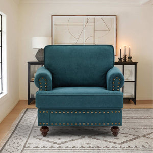 English Elm Modern Green Chenille Loveseat with Brown Legs for Apartment or Bedroom Spaces W1708135965