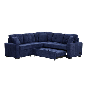 English Elm 82.6" Velveteen L-shaped Sleeper Sectional with Usb Ports and Power Sockets for Living Room SG001230AAC