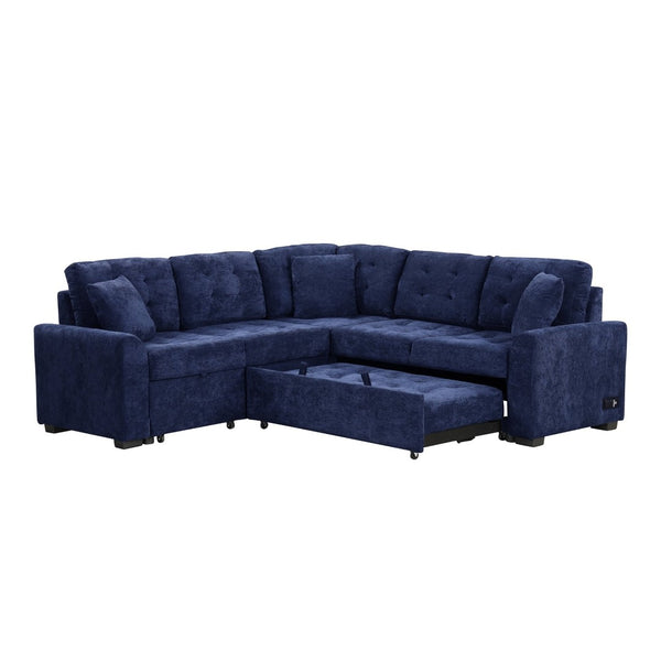 English Elm 82.6" Velveteen L-shaped Sleeper Sectional with Usb Ports and Power Sockets for Living Room SG001230AAC
